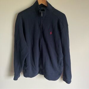 Polo Men's Navy Long Sleeve Zip Up Sweater Size XL 100% Cotton Preppy Classic